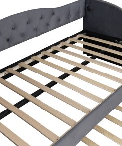 Twin Size Upholstered Daybed with Trundle and USB Charging