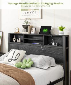 Full Size Bed Frame with Storage Headboard