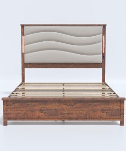 Wood Queen Size Bed Frame with Upholstered Headboard