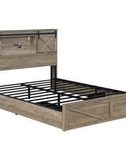 King Size Farmhouse Bed With LED Lights And Charging Station