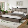 Wooden Platform Bed Frame With Storage LED Light Headboard