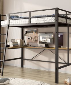Twin Metal Loft Bed with L-Shaped Desk