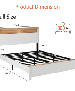 Full Wooden Bed Stand With Charging Station Storage Headboard