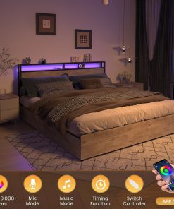 King Size Platform Bed with Storage Headboard