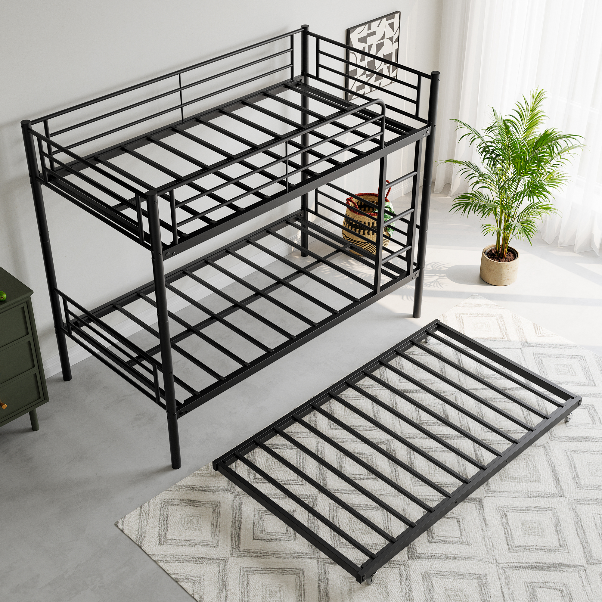 Metal Twin over Twin Bunk Bed With Trundle