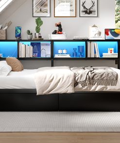 Full Size Corner Bed Frame With Bookcase And 2 Drawers