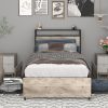 Solid and Stable Twin Bed Frame with Storage Headboard