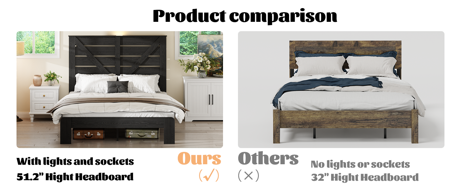 Full Wood Platform Bed Frame with Headboard