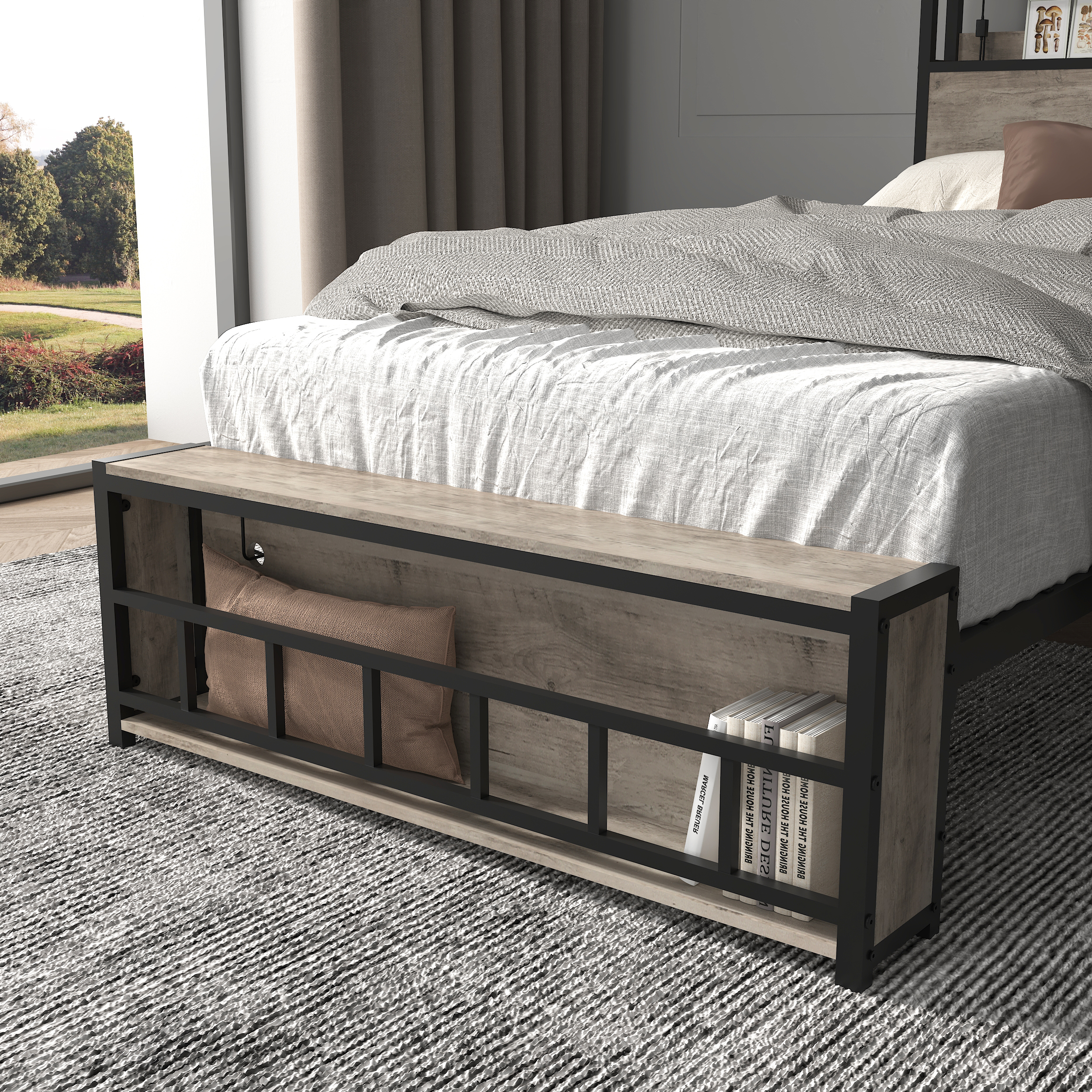 Twin Bed Frames with Charging Station and LED Light