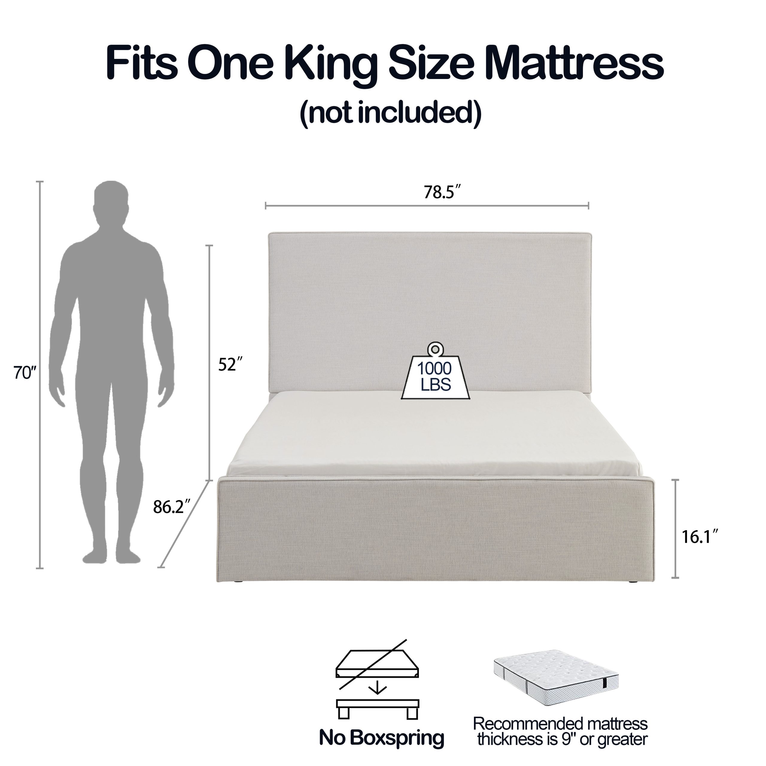 Lucas Tall Headboard Upholstered Bed, King Size