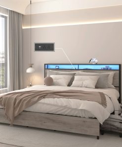 King Size Platform Bed with Storage Headboard