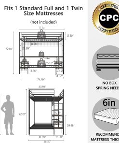 Ethan Full Over Twin Bunk Bed with Desk, Charging Station and Storage Shelves