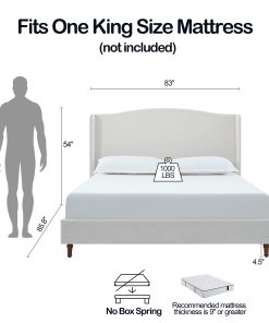 Hannah Upholstered Wingback Bed, King Size