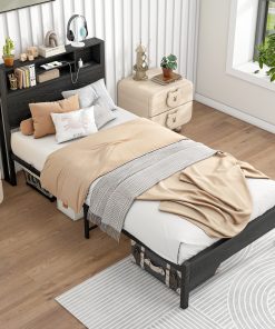 Twin Size Bed Frame With Storage Headboard