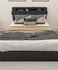 Queen Bed Frame with USB Charging Station & LED Lights