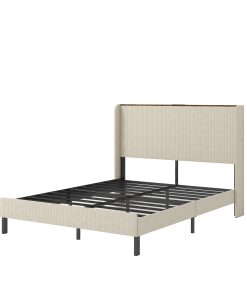 Metal Queen Size Platform Bed With Charging Station