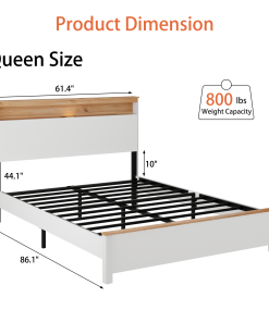 Queen Bed Stand With Charging Station All-Wood Bed Frame