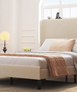 Metal Queen Size Platform Bed With Charging Station