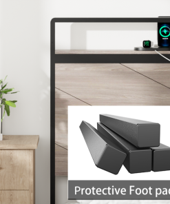 Wooden Platform Bed Frame With Storage LED Light Headboard