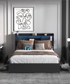 Full Bed Frame with 4 Storage Drawers