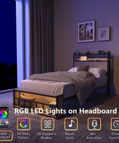 Twin Bed Frames with Charging Station and LED Light