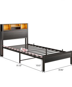 Metal Twin Size Bed Frame With Storage Headboard