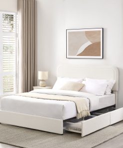 Queen Ivory Boucle Upholstered Platform Bed