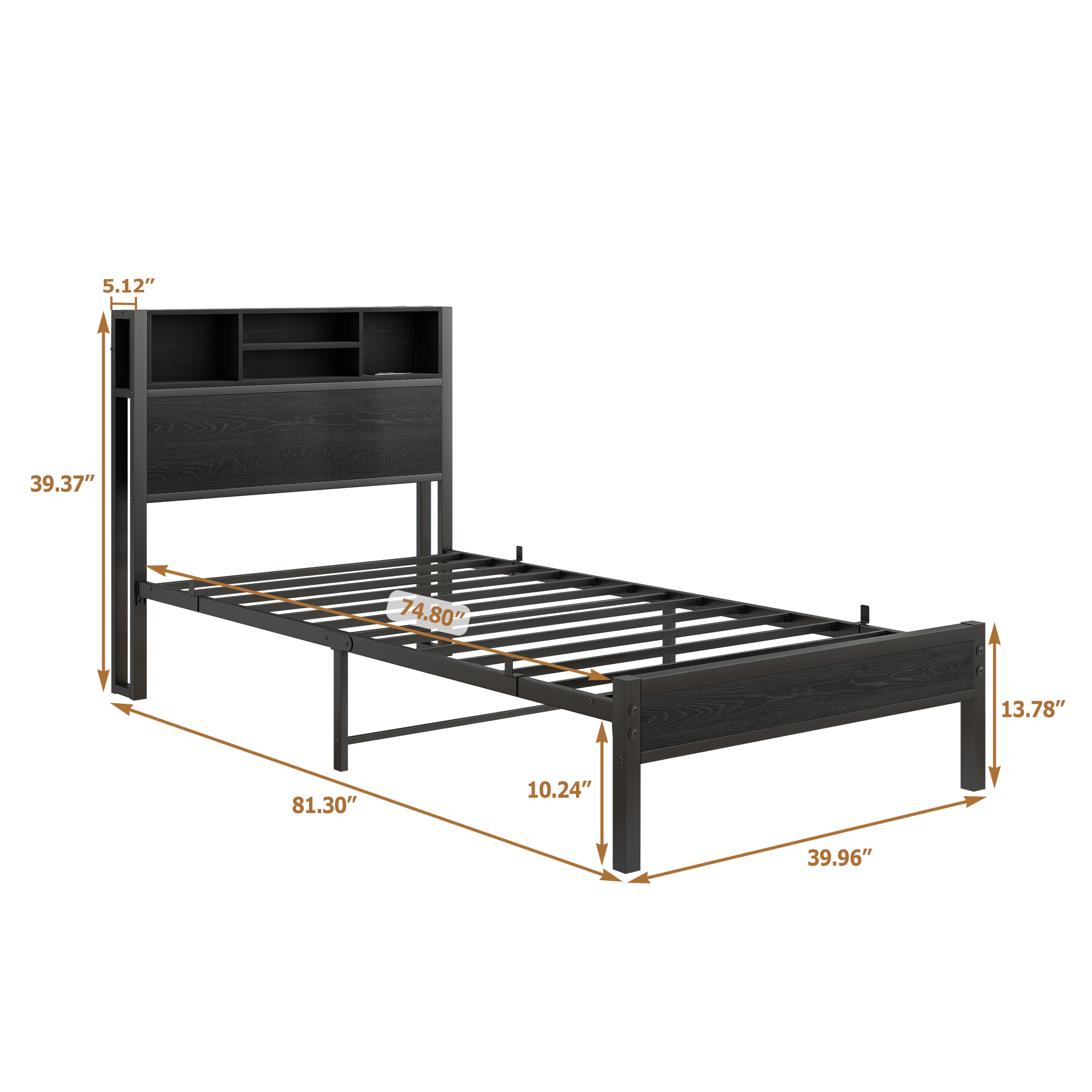 Twin Size Bed Frame With Storage Headboard