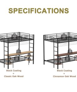 Ethan Full Over Twin Bunk Bed with Desk, Charging Station and Storage Shelves