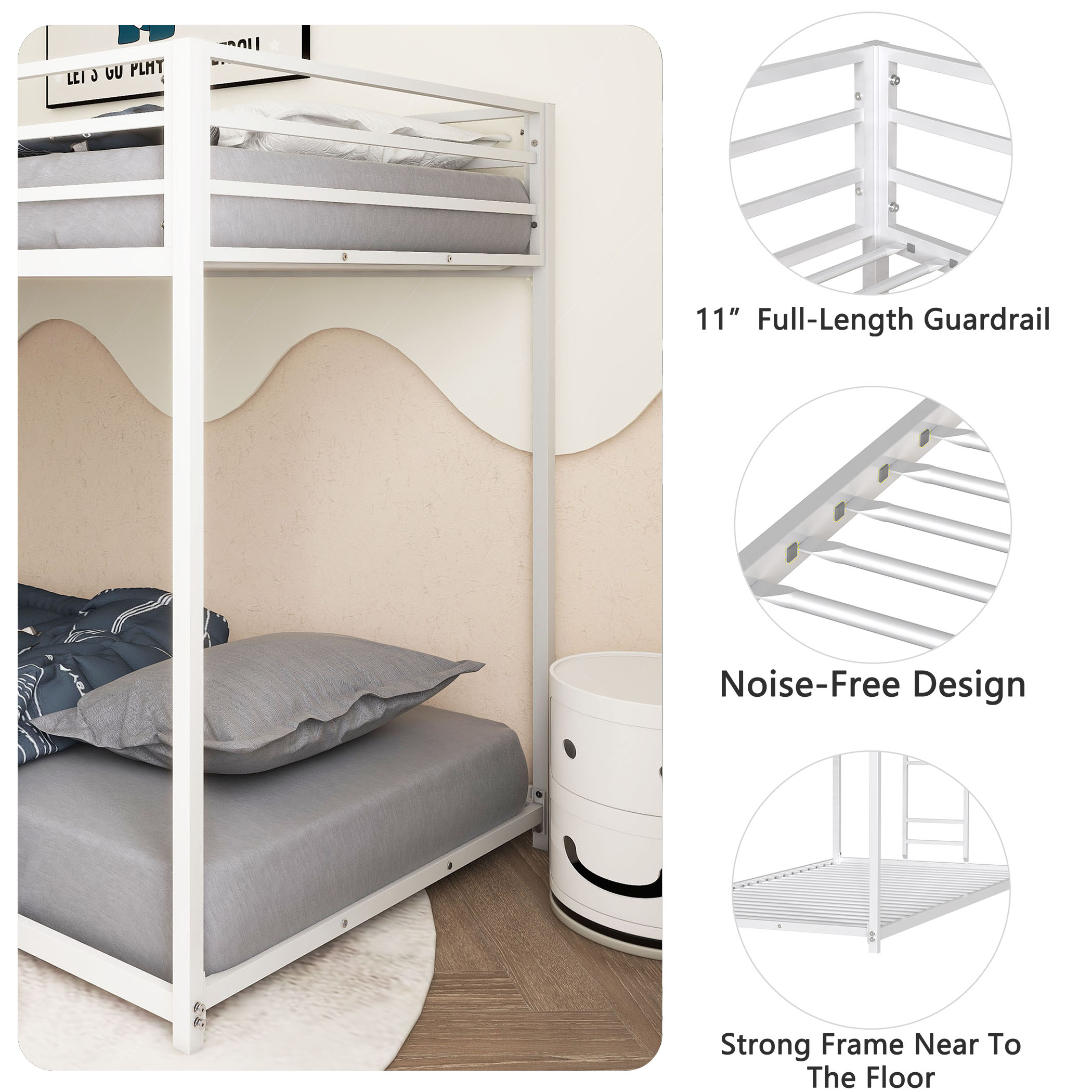White Twin Over Twin Bunk Bed For Kids And Adult
