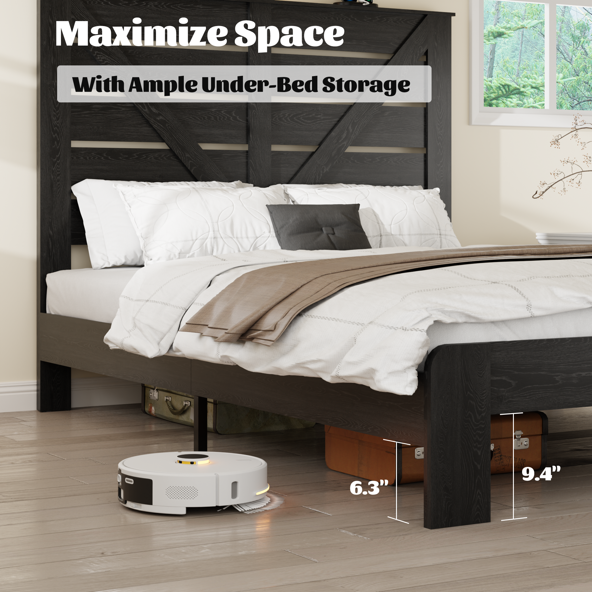 Wood Queen Bed Frame with Headboard