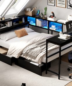 Full Size Corner Bed Frame With Bookcase And 2 Drawers