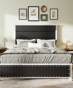 Queen Size Bed Frame with Upholstered Headboard