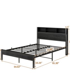 Full Size Bed Frame with Storage Headboard