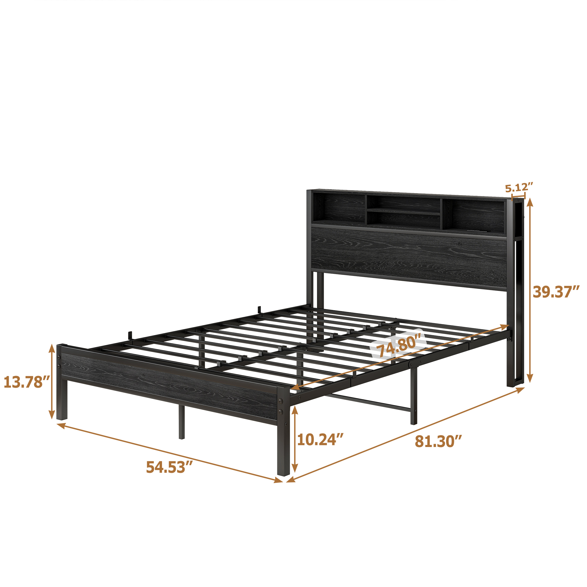 Full Size Bed Frame with Storage Headboard
