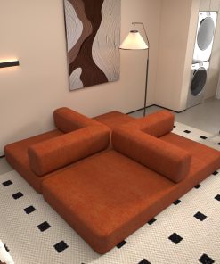 Convertible Sleeper Sofa Bed with Cylindrical Pillow