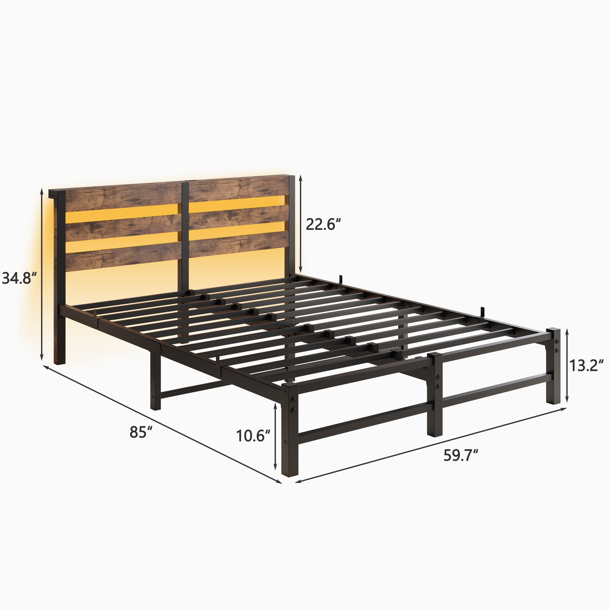 Queen Size Metal Bed Frame with Headboard