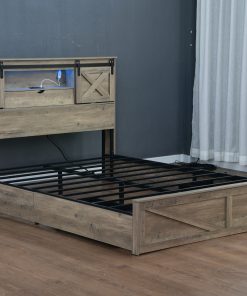 King Size Farmhouse Bed With LED Lights And Charging Station