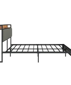 Full Size Bed Frame with Charging Station, Upholstered Headboard