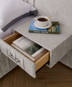 Queen Size Upholstered Bed Frame With Chenille Fabric with Pleated Design