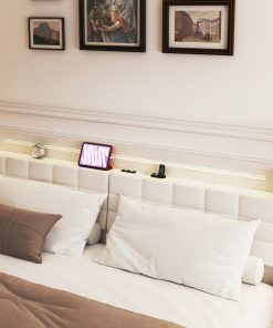 King Floating Bed Frame with LED Light and Charging Station
