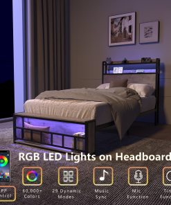 Twin Bed Frames with Charging Station and LED Light