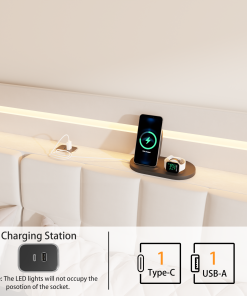 Full Floating Bed Frame with LED Light and Charging Station