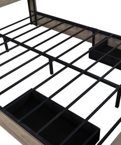 King Size Farmhouse Bed With LED Lights And Charging Station