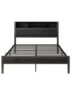 Full Size Bed Frame with Storage Headboard