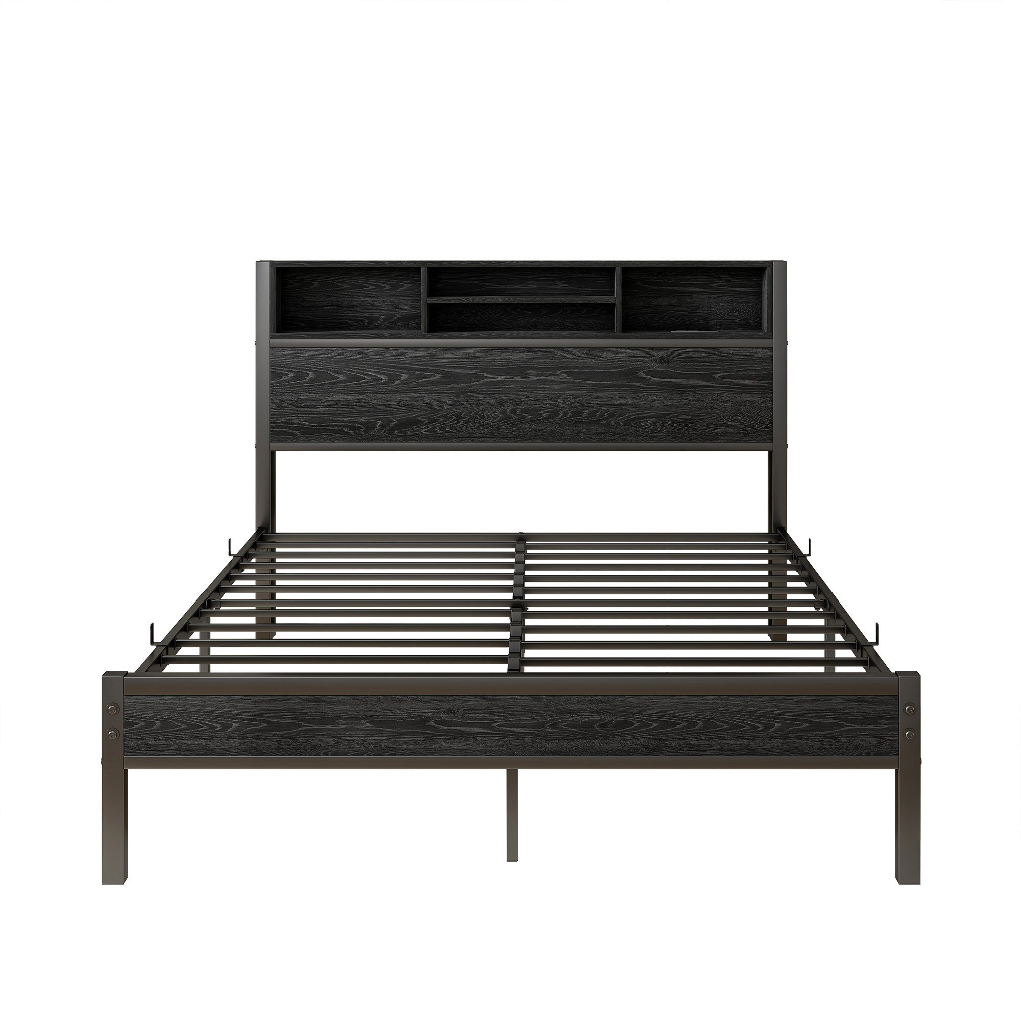 Full Size Bed Frame with Storage Headboard