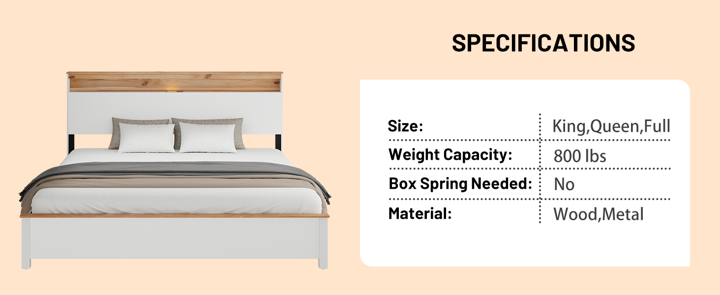 King Bedstead With Charging Station All Wood Bed Frame