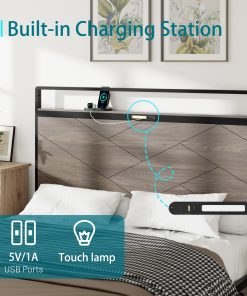 Wooden Platform Bed Frame With Storage LED Light Headboard And USB