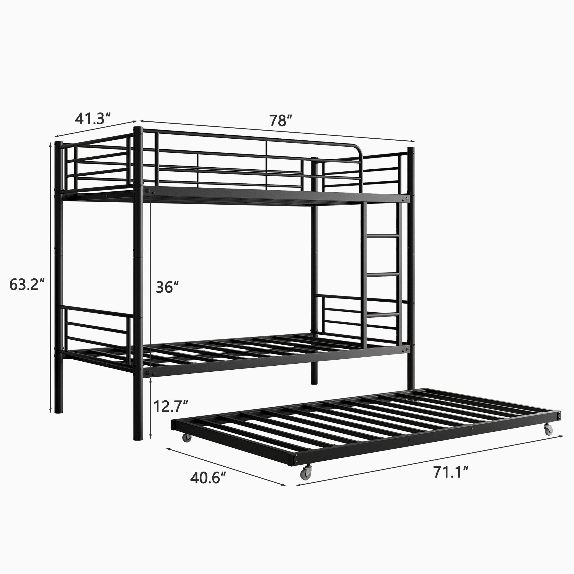 Metal Twin over Twin Bunk Bed With Trundle