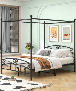 Queen Size Metal Canopy Bed Frame